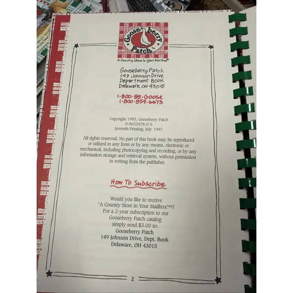 Goose Berry Patch Cookbook Old‎ Fashion County Christmas Holiday Recipes